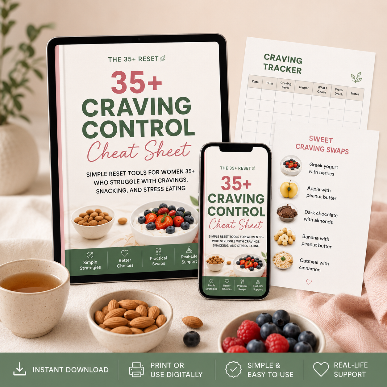 35+ Craving Control Cheat Sheet | Simple Reset Tools for Women 35+
